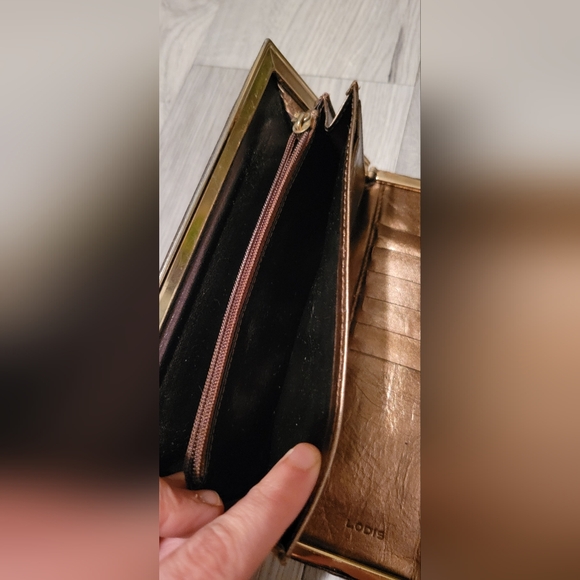 Lodis Vintage Bronze Metallic Croc Embossed Gold Framed Long Wallet, 7.5"x3.5" - Picture 11 of 16